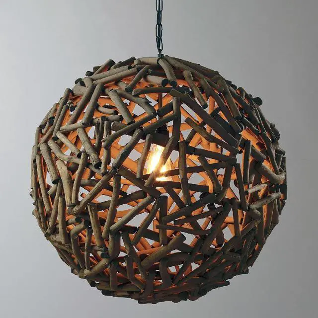 Alt view image 5 of 7 - Modern Home Nautical Natural Driftwood Ceiling 20" Ball Pendant Light - Seaside Ocean Beach Chandelier