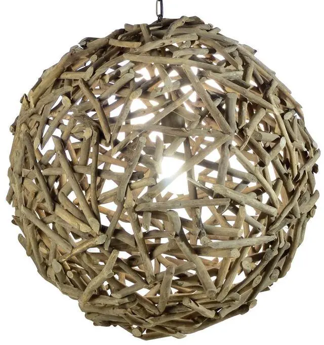 Alt view image 7 of 7 - Modern Home Nautical Natural Driftwood Ceiling 20" Ball Pendant Light - Seaside Ocean Beach Chandelier