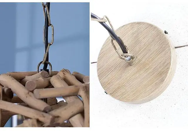 Alt view image 4 of 7 - Modern Home Nautical Natural Driftwood Ceiling 20" Ball Pendant Light - Seaside Ocean Beach Chandelier