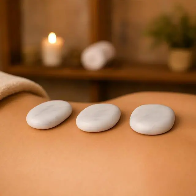 Alt view image 5 of 6 - Royal Massage Premium White Marble Cold Massage Stones  Set of 12 Oval-Shaped Basalt Therapy Stones