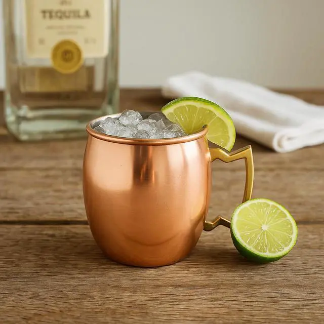 Alt view image 2 of 7 - Modern Home Handmade 16oz Solid Copper Mule Mug  Barrel Shaped Mug with Brass Handle & Smooth Texture (Single)