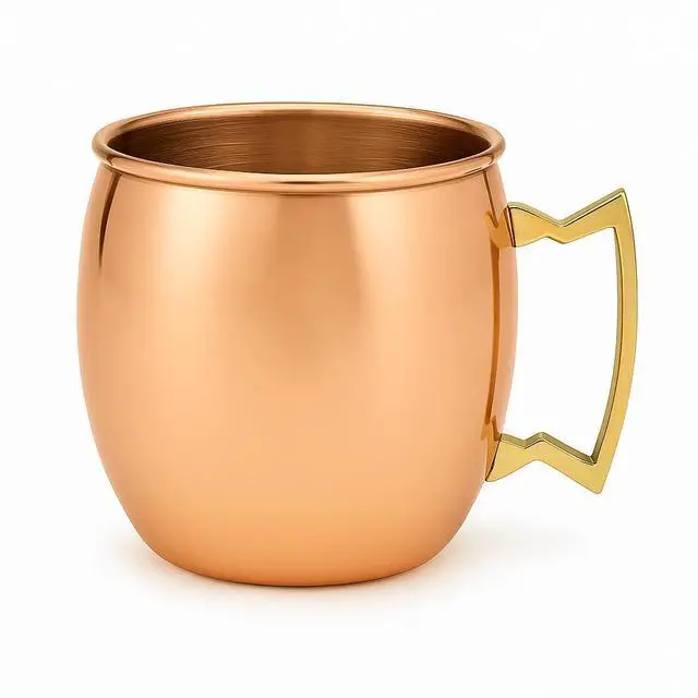 Main image of Modern Home Handmade 16oz Solid Copper Mule Mug  Barrel Shaped Mug with Brass Handle & Smooth Texture (Single)