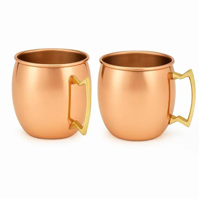 Main image of Modern Home Handmade 16oz Solid Copper Mule Mug  Barrel Shaped Mug with Brass Handle & Smooth Texture (Set of 2)