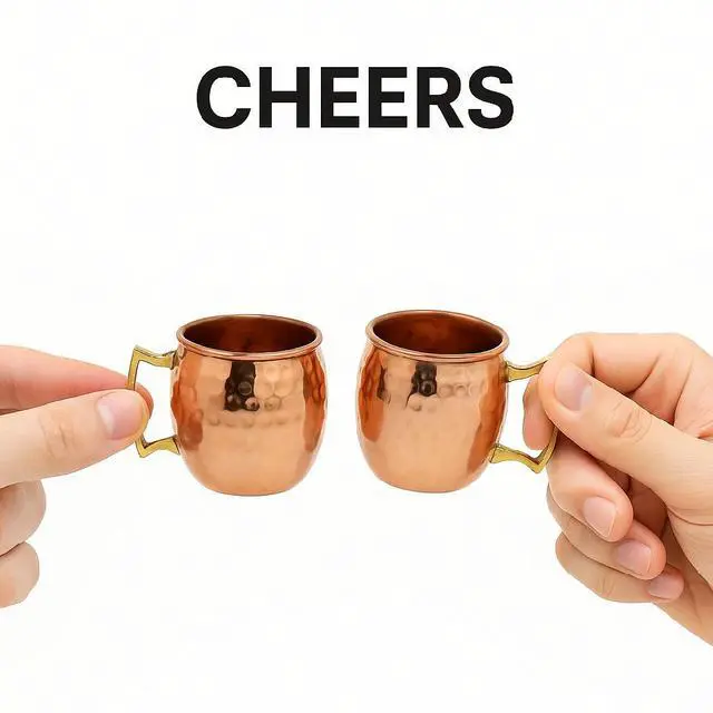 Alt view image 2 of 7 - Modern Home Set of 2 Handmade 100% Copper Moscow Mule Shot Glasses 2oz  Hammered Mini Mugs