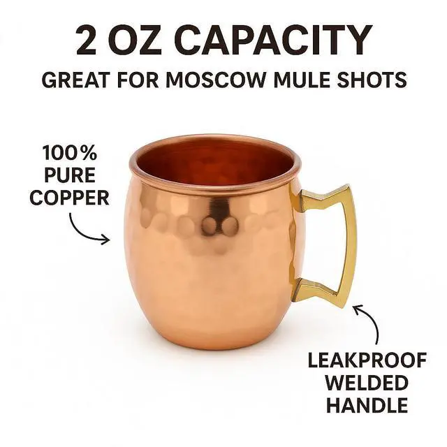 Alt view image 7 of 7 - Modern Home Set of 2 Handmade 100% Copper Moscow Mule Shot Glasses 2oz  Hammered Mini Mugs