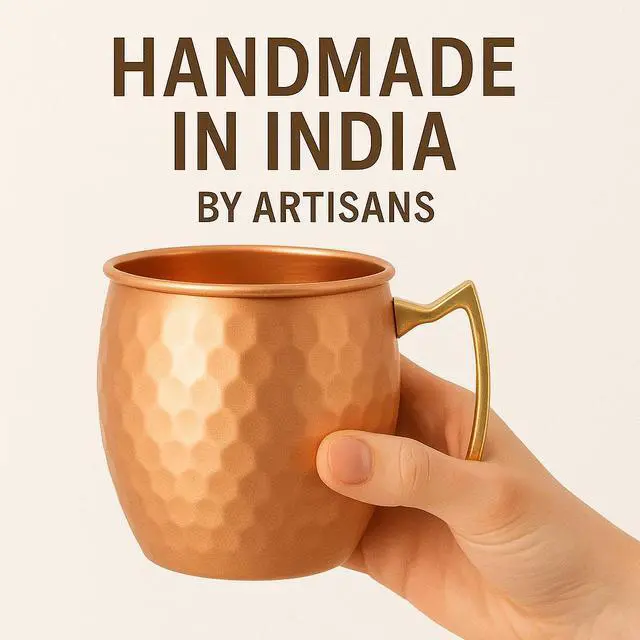 Alt view image 5 of 7 - Modern Home Handmade 16oz Solid Copper Mule Mug  Barrel Shaped Mug with Brass Handle & Hammered Texture (Set of 2)