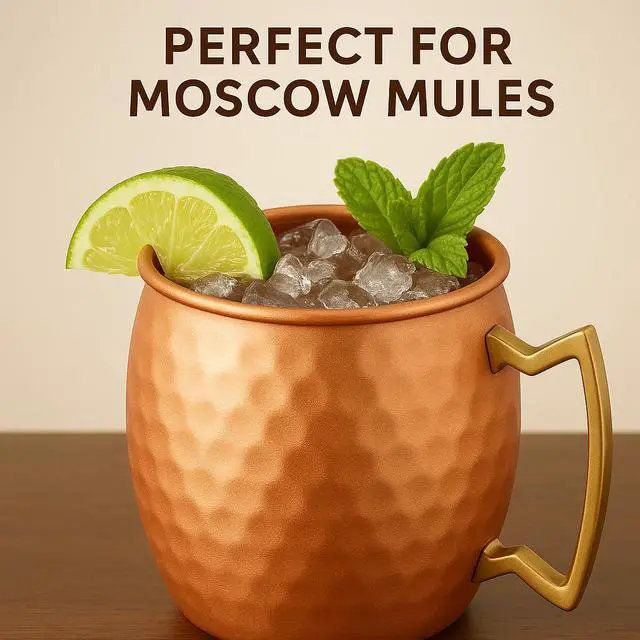 Alt view image 4 of 7 - Modern Home Handmade 16oz Solid Copper Mule Mug  Nickel Lined Barrel Shaped Mug with Brass Handle & Hammered Texture (Set of 4)