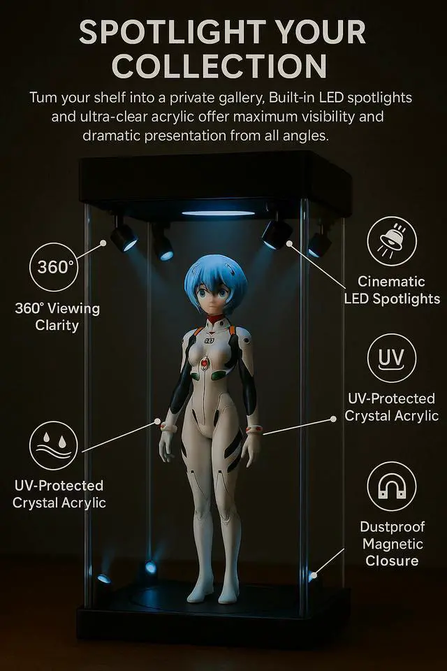 Alt view image 3 of 7 - OnDisplay Deluxe Acrylic Action Figure Rotating Stage Spotlight Display with Lights