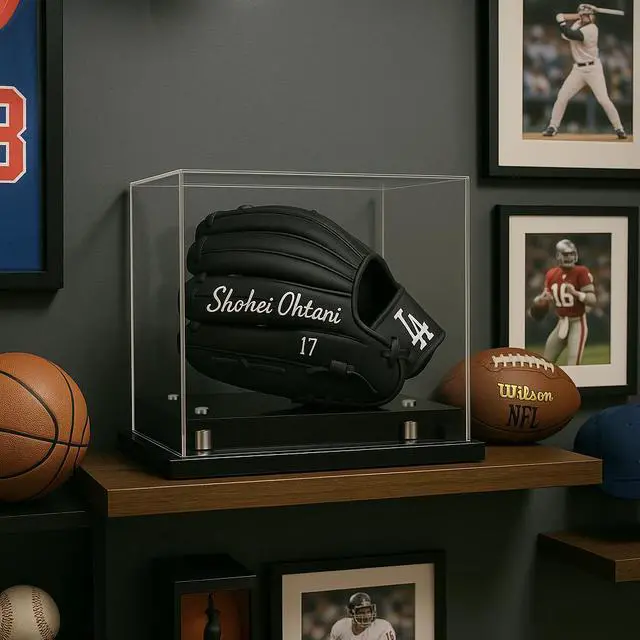 Alt view image 7 of 7 - OnDisplay Deluxe UV-Protected Baseball Glove/Mitt Display Case - Black Base