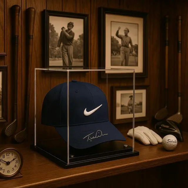 Alt view image 2 of 7 - OnDisplay Deluxe UV-Protected Baseball Hat/Helmet Display Case - Black Base - Luxe Handmade Acrylic Case for Autographed Ball Caps, Helmets and More