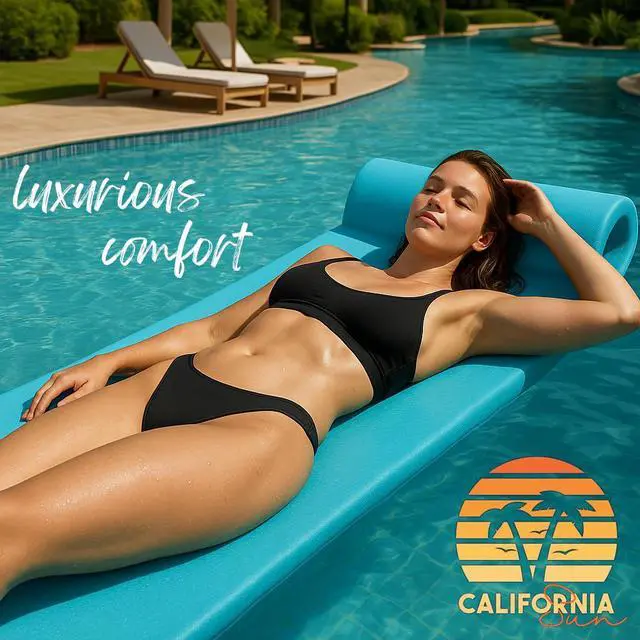 Alt view image 6 of 7 - California Sun Luxury Vinyl-Dipped Pool Float with Built-in Pillow  Soft Closed-Cell Foam Lounger for Adults, Unsinkable Water Mat (Avocado)