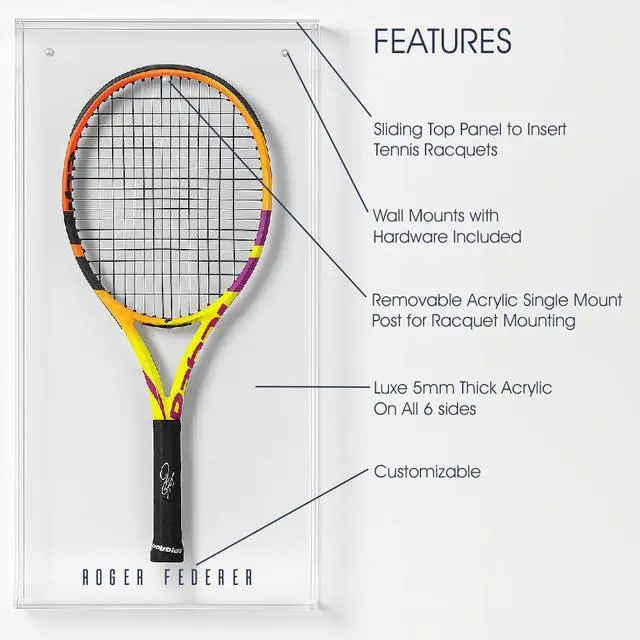 Alt view image 2 of 7 - Deluxe Wall Mount 5mm Thick UV Protected Acrylic Tennis Racquet Display Case