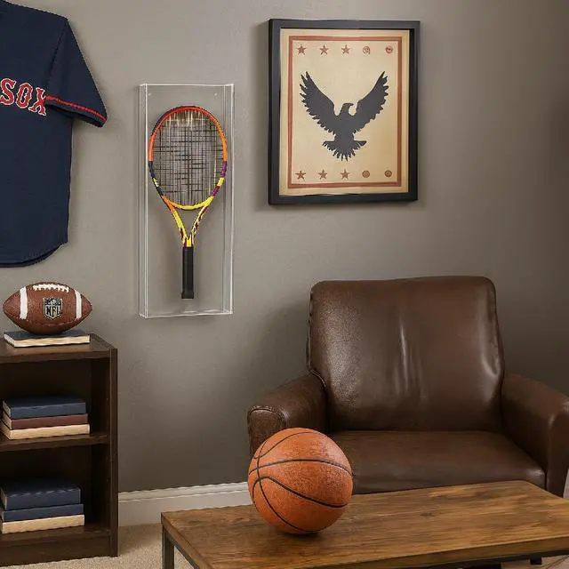 Alt view image 4 of 7 - Deluxe Wall Mount 5mm Thick UV Protected Acrylic Tennis Racquet Display Case