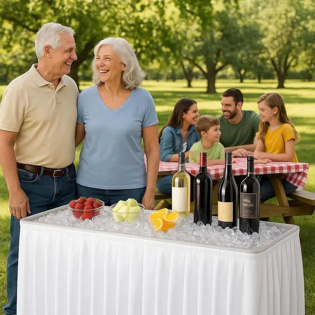 Alt view image 3 of 7 - Modern Home 4' Portable Folding Party Ice Bin Table with Skirt (White)