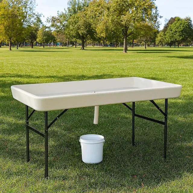 Alt view image 4 of 7 - Modern Home 4' Portable Folding Party Ice Bin Table with Skirt (White)