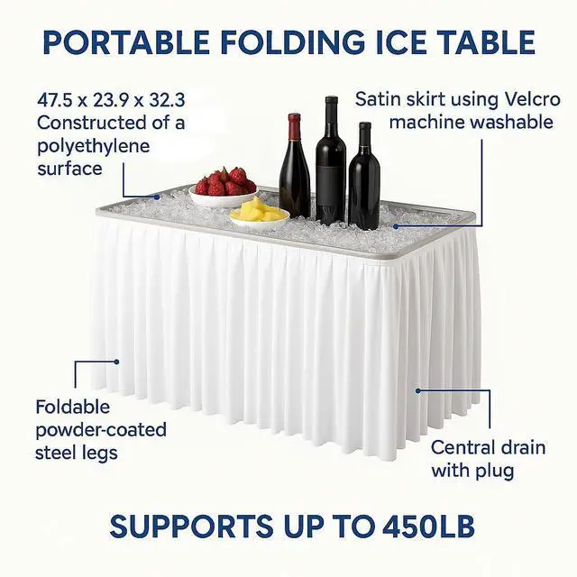 Alt view image 6 of 7 - Modern Home 4' Portable Folding Party Ice Bin Table with Skirt (White)