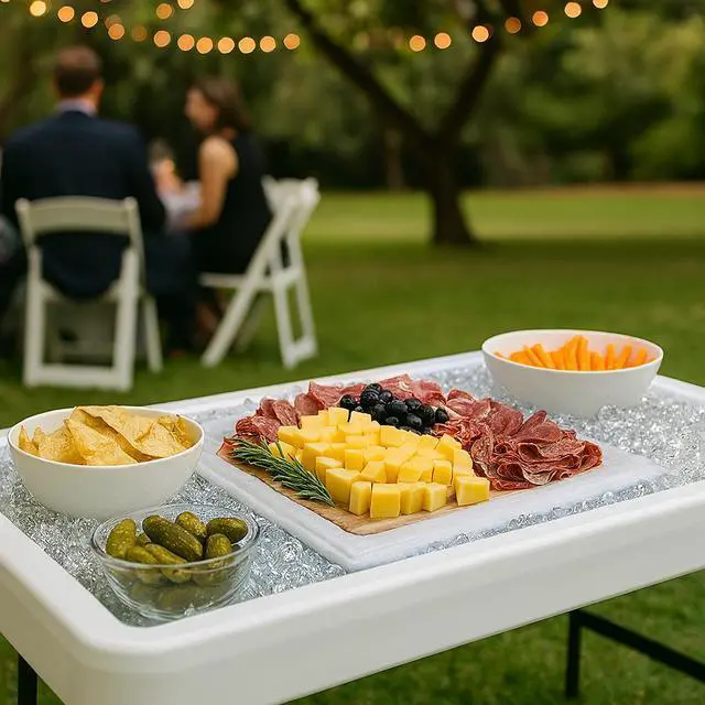 Alt view image 7 of 7 - Modern Home 4' Portable Folding Party Ice Bin Table with Skirt (White)