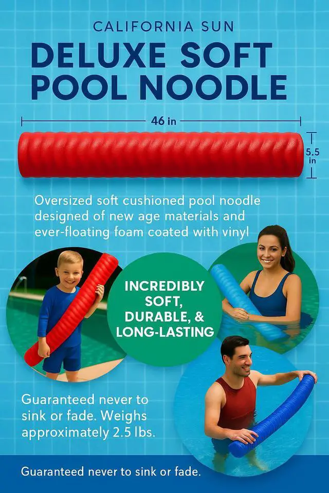 Alt view image 7 of 7 - California Sun Deluxe Unsinkable Ultra Soft Foam Cushion Pool Noodle - Key Lime