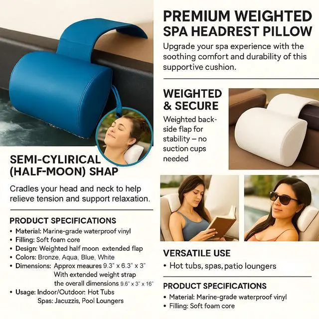 Alt view image 7 of 7 - California Sun Deluxe Spa Hot Tub Headrest Pillow  Weighted Vinyl Waterproof Cushion for Jacuzzi (Aquamarine)