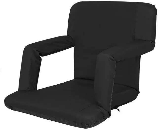 Alt view image 3 of 7 - GoTeam Portable Reclining Anywhere Chair - Portable Folding Cushioned Stadium Seat w/Arms (Black)