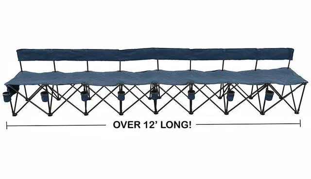 Alt view image 2 of 4 - GoTEAM! Pro 8 Seat Portable Folding Team Bench w/Cupholders and Carry Case (Navy Blue)