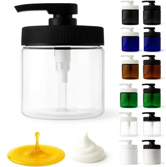 Main image of Royal Massage 16oz Massage Oil/Lotion/Cream Pump Jar with Locking Twist Top (Clear/Black, 1)