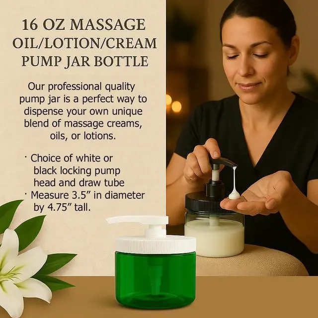 Alt view image 5 of 7 - Royal Massage 16oz Massage Oil/Lotion/Cream Pump Jar with Locking Twist Top (White/White, 1)