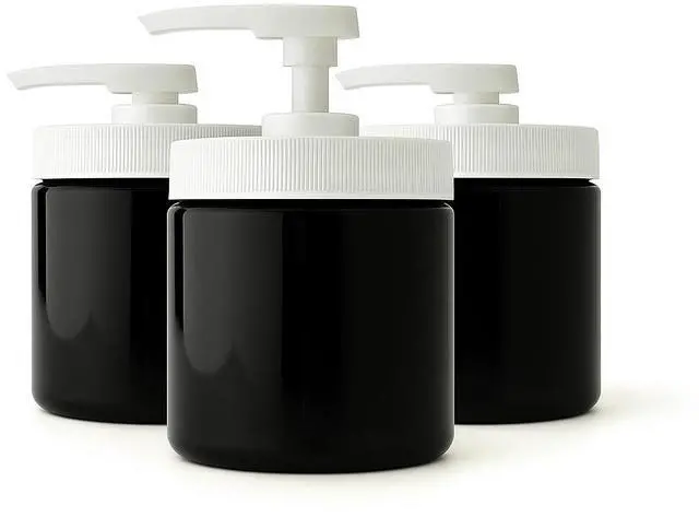 Main image of Royal Massage 16oz Massage Oil/Lotion/Cream Pump Jar with Locking Twist Top (Black/White, 3)