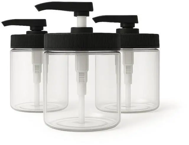Main image of Royal Massage 16oz Massage Oil/Lotion/Cream Pump Jar with Locking Twist Top (Clear/Black, 3)