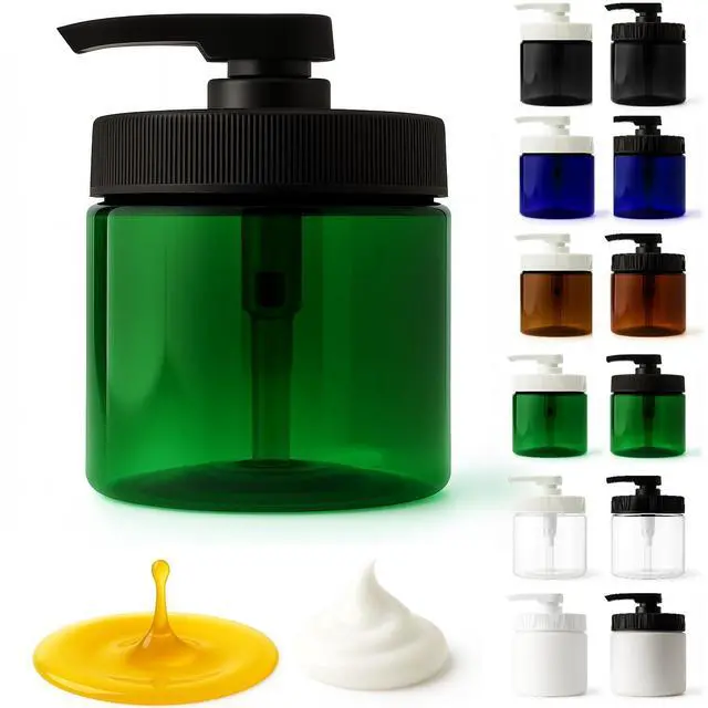 Main image of Royal Massage 16oz Massage Oil/Lotion/Cream Pump Jar with Locking Twist Top (Green/Black, 1)