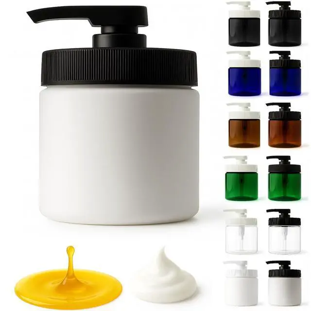 Main image of Royal Massage 16oz Massage Oil/Lotion/Cream Pump Jar with Locking Twist Top (White/Black, 1)