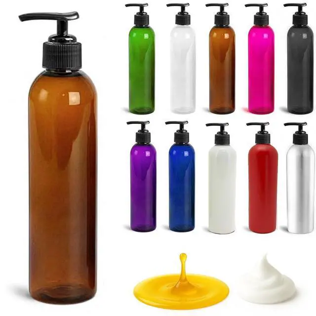 Main image of Royal Massage 8oz Bullet Round Massage Oil/Lotion/Liquid Bottle with Saddle Pump (Amber, 1)