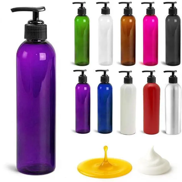 Main image of Royal Massage 8oz Bullet Round Massage Oil/Lotion/Liquid Bottle with Saddle Pump (Purple, 1)