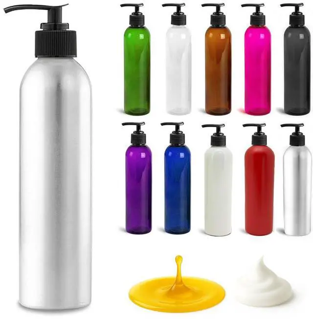 Main image of Royal Massage 8oz Bullet Round Massage Oil/Lotion/Liquid Bottle with Saddle Pump (Aluminum, 1)