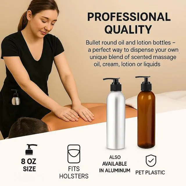 Alt view image 3 of 7 - Royal Massage 8oz Bullet Round Massage Oil/Lotion/Liquid Bottle with Saddle Pump (Pink, 3)