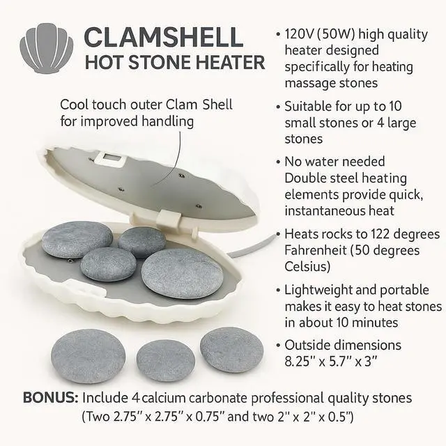 Alt view image 5 of 7 - Royal Massage Clamshell Hot Stone Heater w/4 Hot Rocks