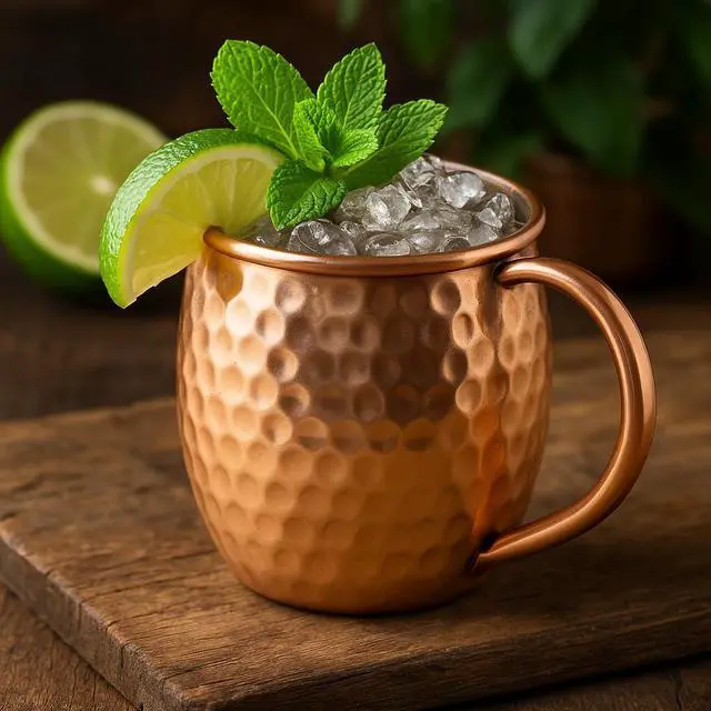 Alt view image 5 of 7 - Modern Home Handmade 16oz Solid Copper Mule Mug  Barrel Shaped Mug with Copper Handle & Hammered Texture (Set of 2)