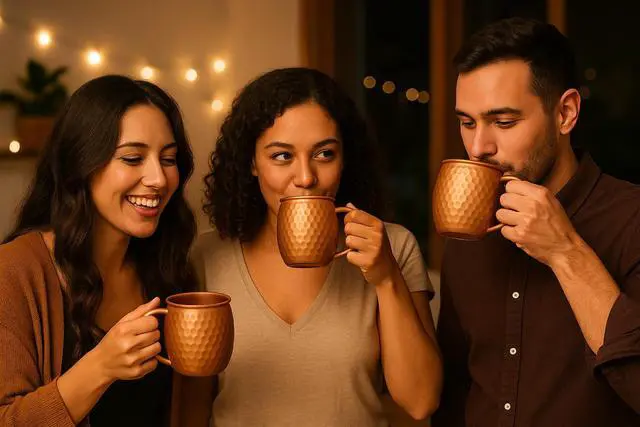 Alt view image 7 of 7 - Modern Home Handmade 16oz Solid Copper Mule Mug  Barrel Shaped Mug with Copper Handle & Hammered Texture (Set of 2)