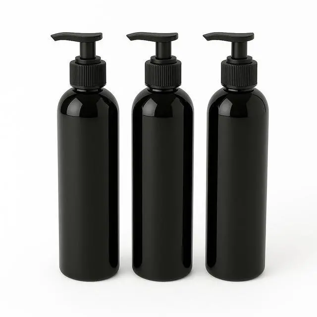 Main image of Royal Massage 8oz Bullet Round Massage Oil/Lotion/Liquid Bottle with Saddle Pump (Black, 3)