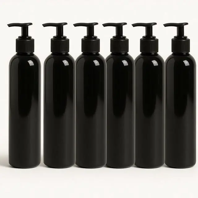 Main image of Royal Massage 8oz Bullet Round Massage Oil/Lotion/Liquid Bottle with Saddle Pump (Black, 6)
