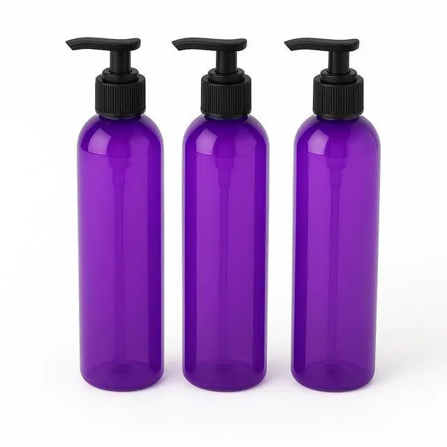 Main image of Royal Massage 8oz Bullet Round Massage Oil/Lotion/Liquid Bottle with Saddle Pump (Purple, 3)