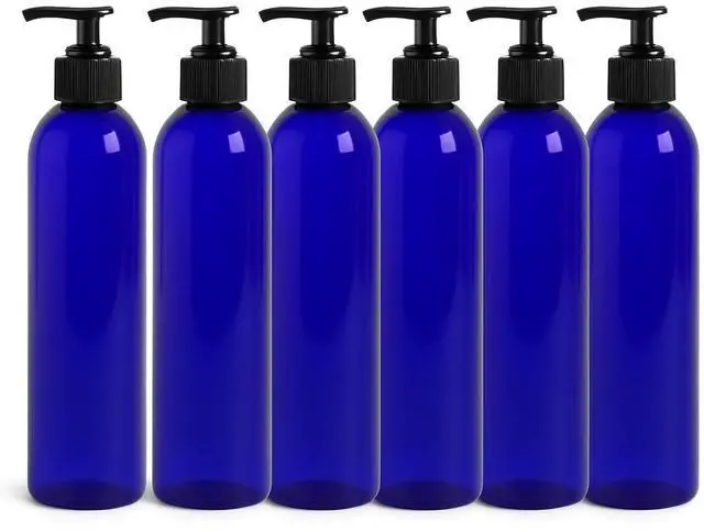 Main image of Royal Massage 8oz Bullet Round Massage Oil/Lotion/Liquid Bottle with Saddle Pump (Blue, 6)