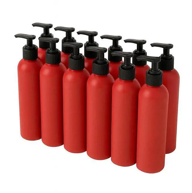Main image of Royal Massage 8oz Bullet Round Massage Oil/Lotion/Liquid Bottle with Saddle Pump (Matte Red, 12)