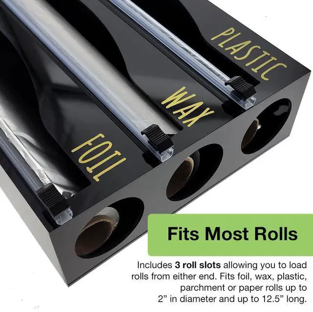 Alt view image 5 of 8 - ondisplay luxe acrylic 3-in-1 plastic wrap/wax paper/aluminum foil dispenser for drawer or wall mountable (black 3-in-1)