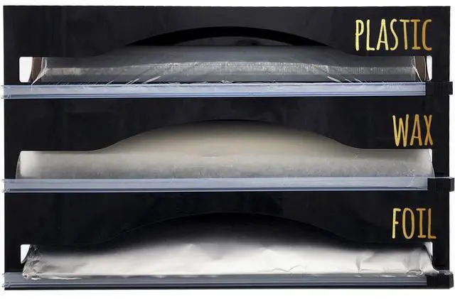 Alt view image 7 of 8 - ondisplay luxe acrylic 3-in-1 plastic wrap/wax paper/aluminum foil dispenser for drawer or wall mountable (black 3-in-1)