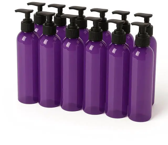 Main image of Royal Massage 8oz Bullet Round Massage Oil/Lotion/Liquid Bottle with Saddle Pump (Purple, 12)