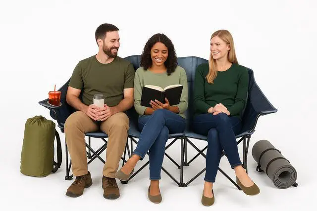 Alt view image 6 of 7 - GoTEAM! 3 Seat Portable Folding Bench/Couch - Blue/Gray