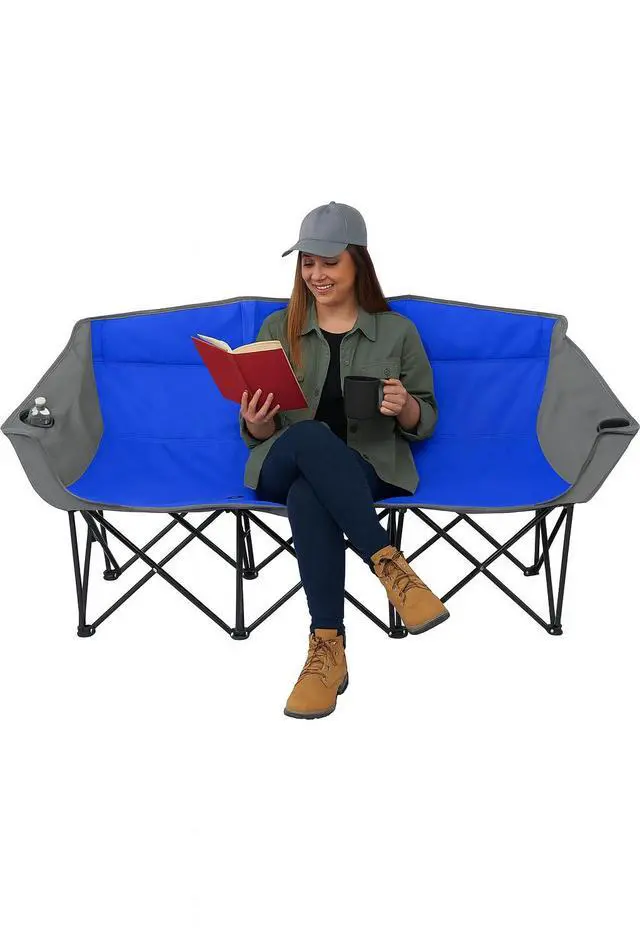Alt view image 7 of 7 - GoTEAM! 3 Seat Portable Folding Bench/Couch - Blue/Gray