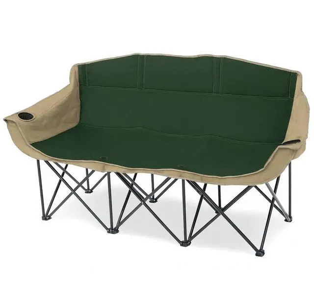 Main image of GoTEAM Portable Folding Bench Couch  3 Seat Collapsible Outdoor Chair with Cup Holders & Carry Bag (Green/Beige)