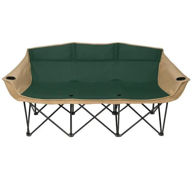Alt view image 7 of 7 - GoTEAM Portable Folding Bench Couch  3 Seat Collapsible Outdoor Chair with Cup Holders & Carry Bag (Green/Beige)